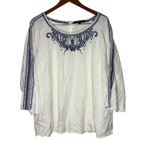 Ava Christine Sz 3X Embellished‎ White Blouse with 3/4 Sleeves